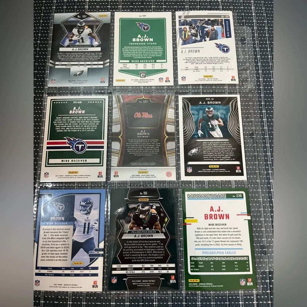 🏈 AJ Brown Titans/Eagles NFL Football Sports Traded Card Collection - Lot of 9